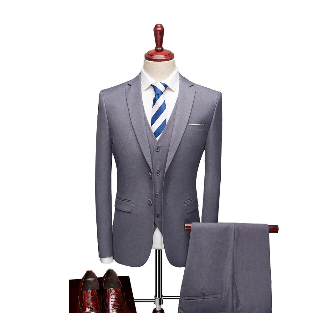 Men's Tailored Fit Single Breasted 3-Piece Wedding Suit In Blue Ivory Purple Burgundy White Green And Black-BMbridal