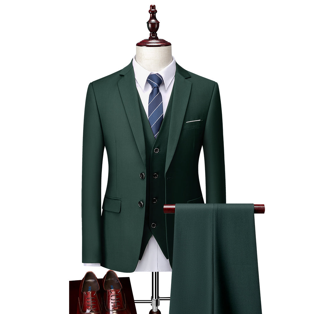 Men's Tailored Fit Single Breasted 3-Piece Wedding Suit In Blue Ivory Purple Burgundy White Green And Black-BMbridal