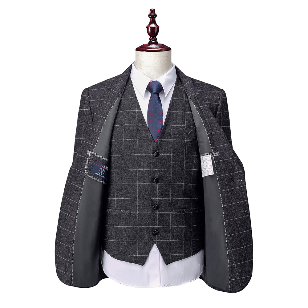 Men's Plaid Wedding Suit In Tailored Fit With Single Breasted Two-Button Design 3 Pieces-BMbridal