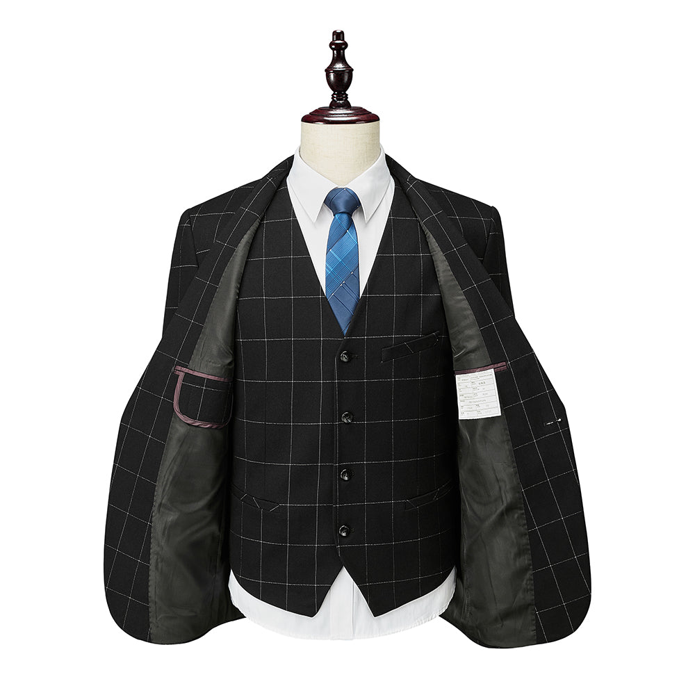 Single-Button Tailored Plaid Wedding Suit For Men 3-Piece Set-BMbridal