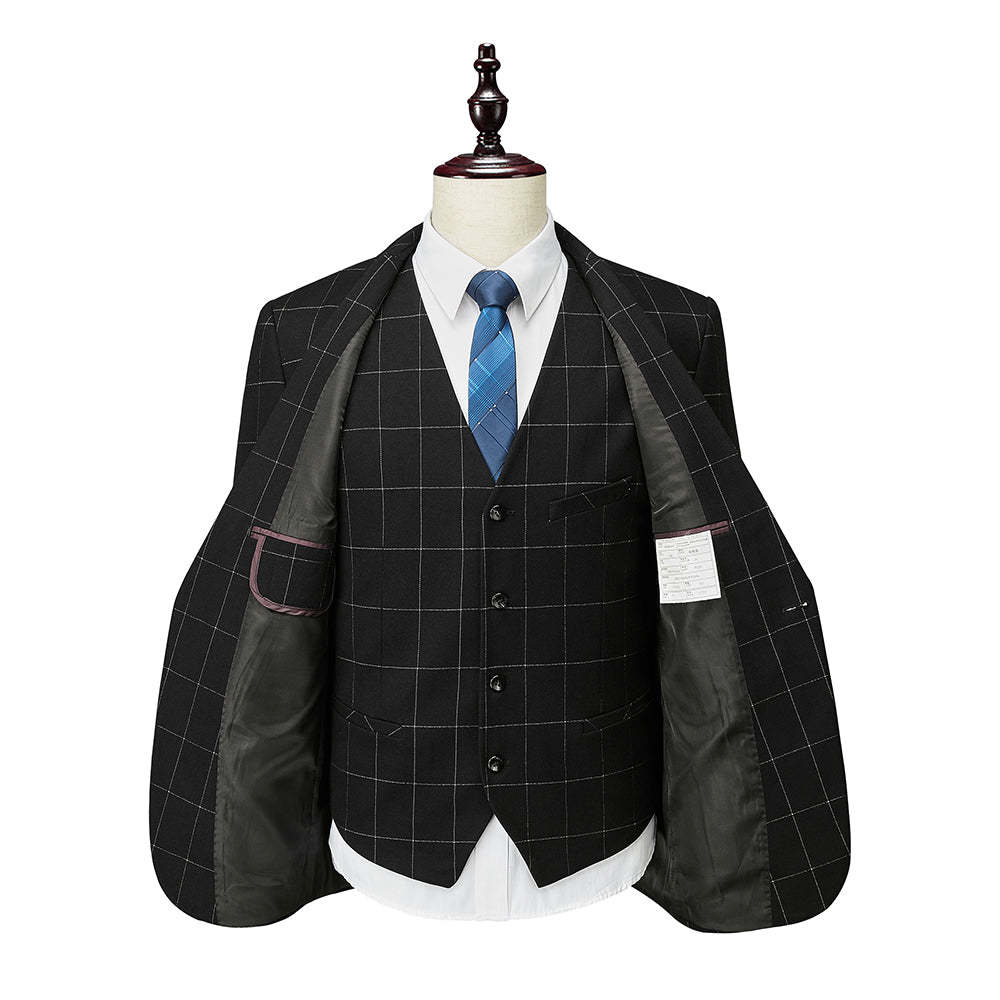 Single-Button Tailored Plaid Wedding Suit For Men 3-Piece Set-BMbridal