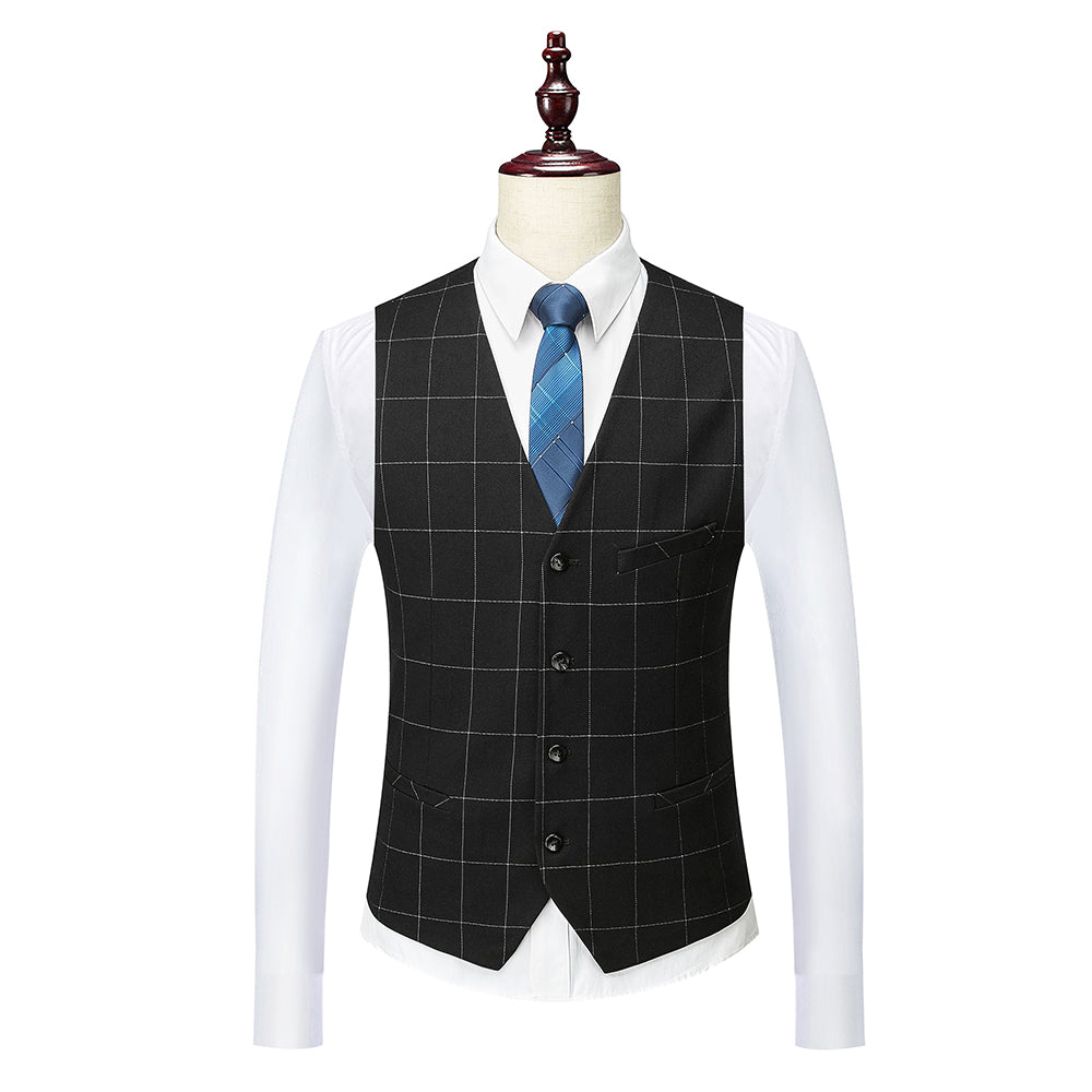 Single-Button Tailored Plaid Wedding Suit For Men 3-Piece Set-BMbridal