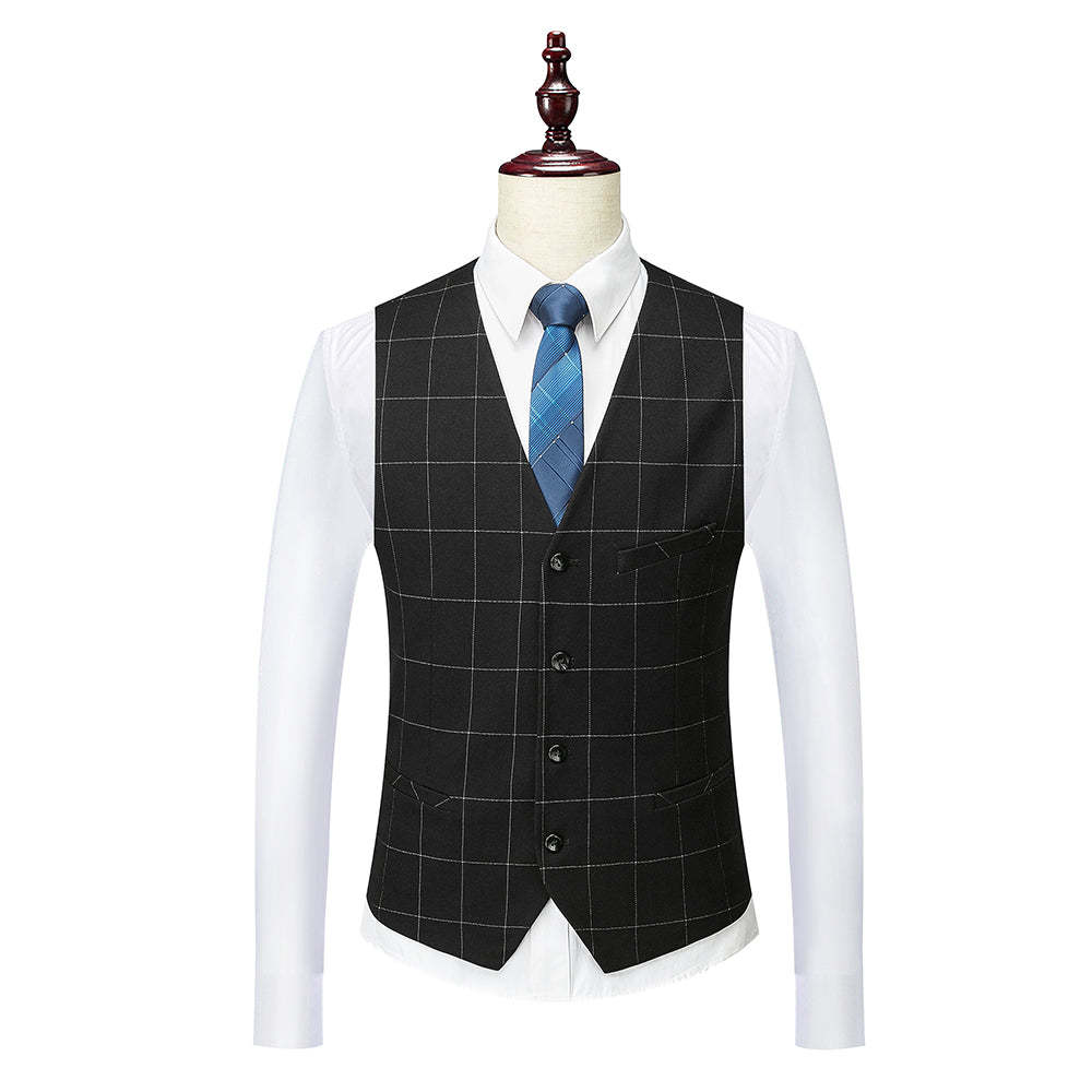 Single-Button Tailored Plaid Wedding Suit For Men 3-Piece Set-BMbridal