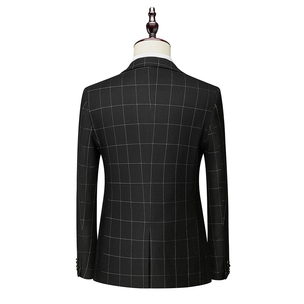 Single-Button Tailored Plaid Wedding Suit For Men 3-Piece Set-BMbridal
