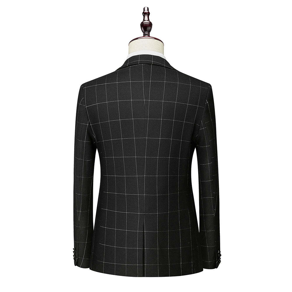 Single-Button Tailored Plaid Wedding Suit For Men 3-Piece Set-BMbridal