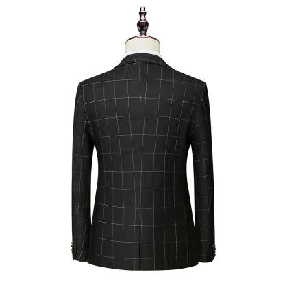 Single-Button Tailored Plaid Wedding Suit For Men 3-Piece Set-BMbridal