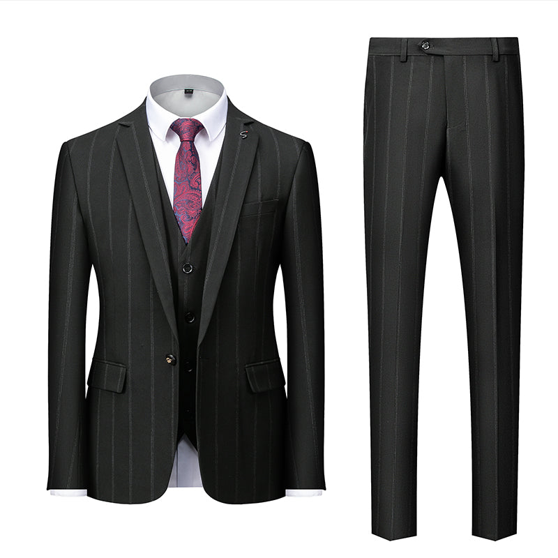 Single-Button Striped Wedding Suit For Men Tailored Fit In Three Pieces-BMbridal