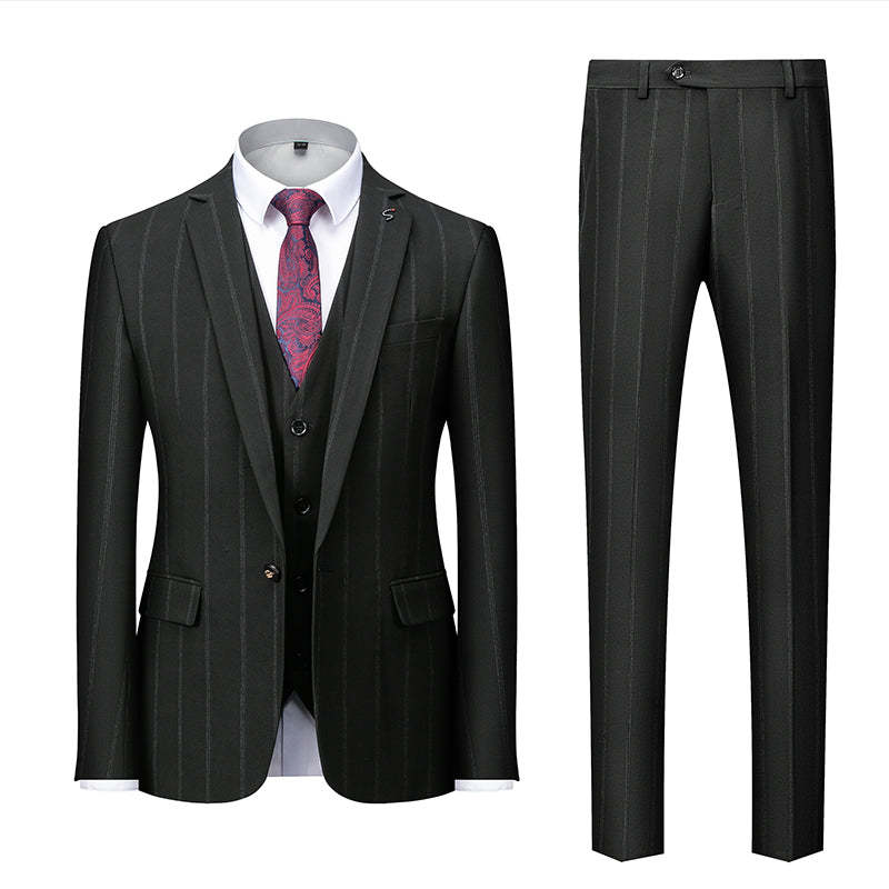 Single-Button Striped Wedding Suit For Men Tailored Fit In Three Pieces-BMbridal