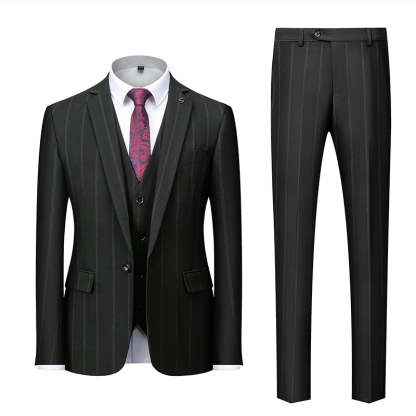 Single-Button Striped Wedding Suit For Men Tailored Fit In Three Pieces-BMbridal