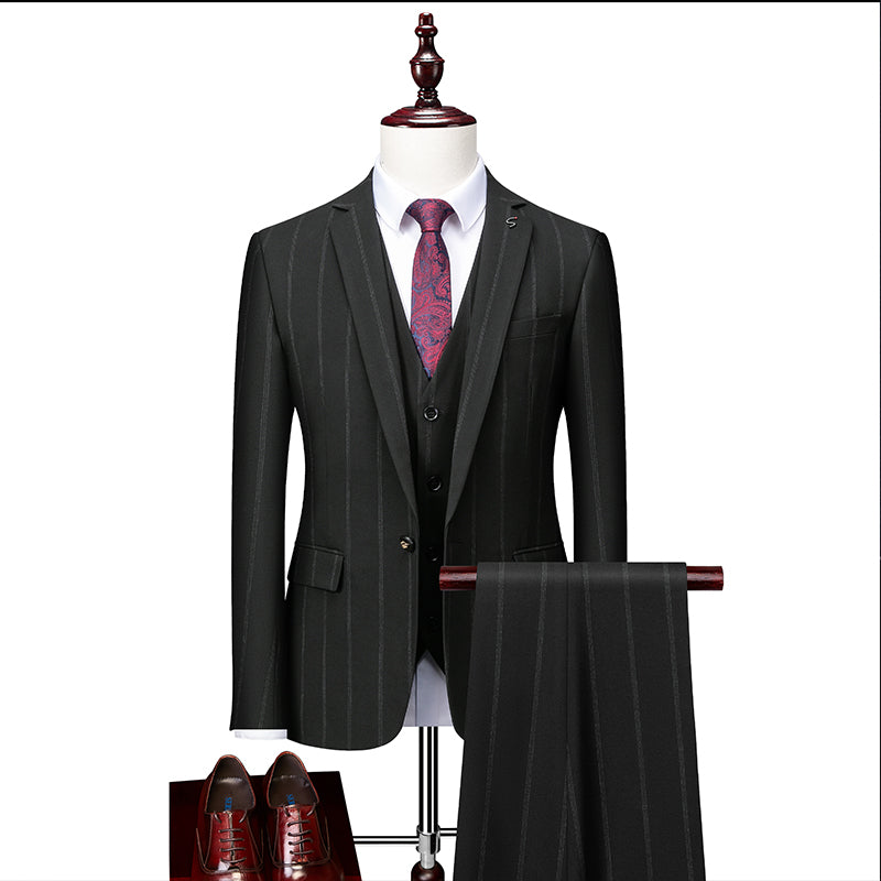 Single-Button Striped Wedding Suit For Men Tailored Fit In Three Pieces-BMbridal