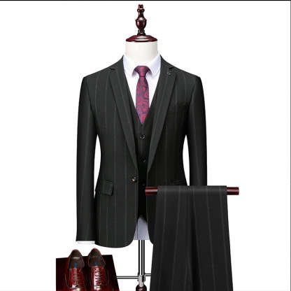 Single-Button Striped Wedding Suit For Men Tailored Fit In Three Pieces-BMbridal