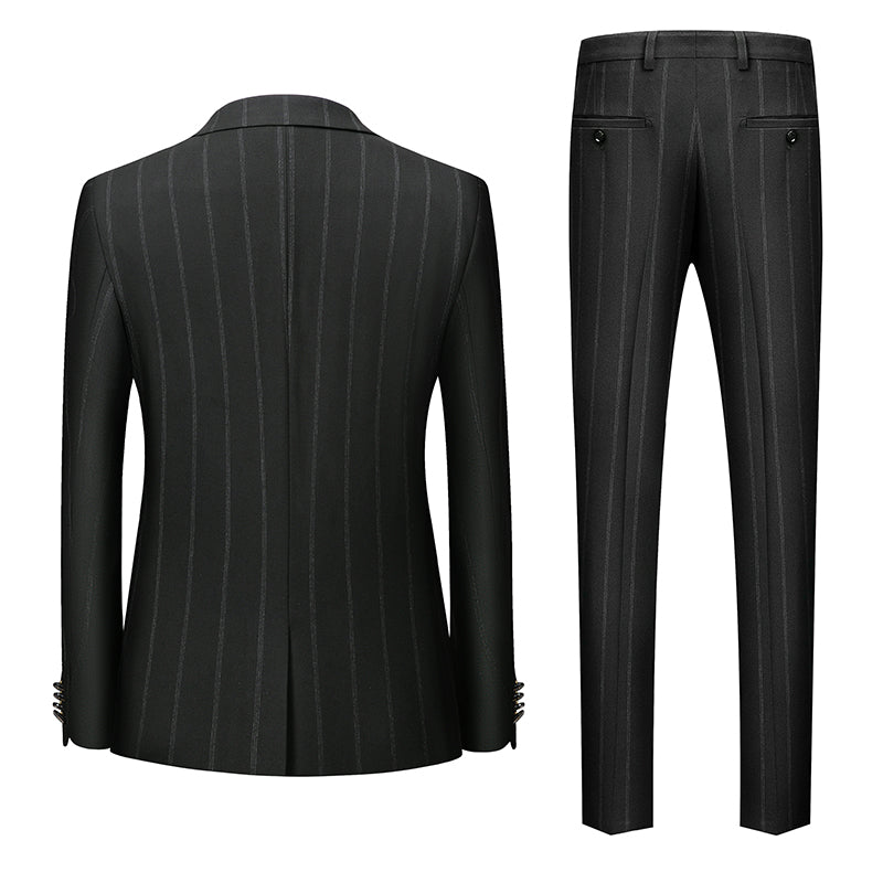 Single-Button Striped Wedding Suit For Men Tailored Fit In Three Pieces-BMbridal