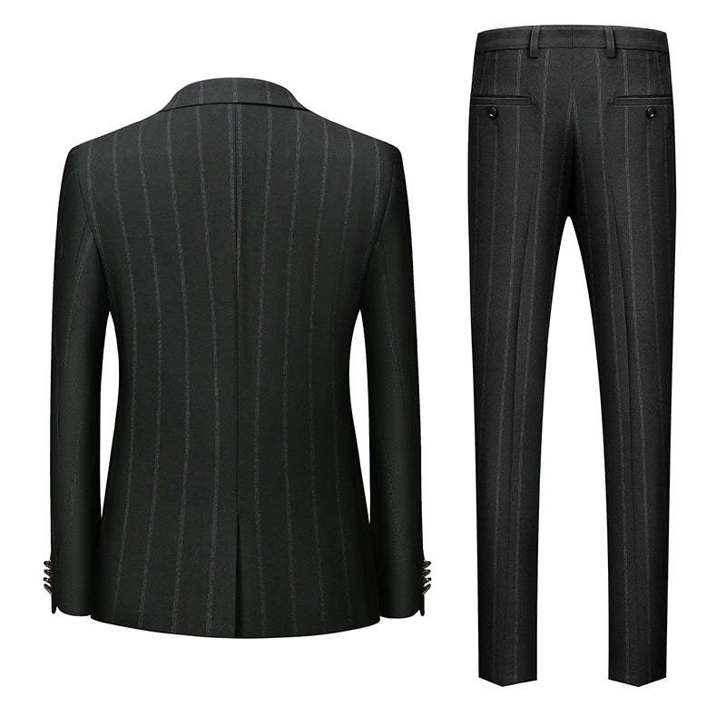 Single-Button Striped Wedding Suit For Men Tailored Fit In Three Pieces-BMbridal