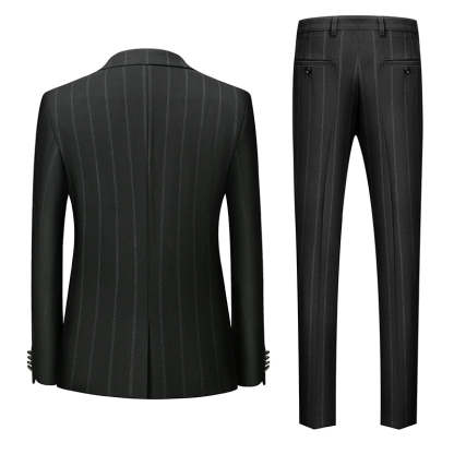 Single-Button Striped Wedding Suit For Men Tailored Fit In Three Pieces-BMbridal