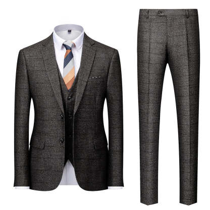 Men's Plaid Wedding Suit In Tailored Fit With Single Breast And Two Buttons-BMbridal
