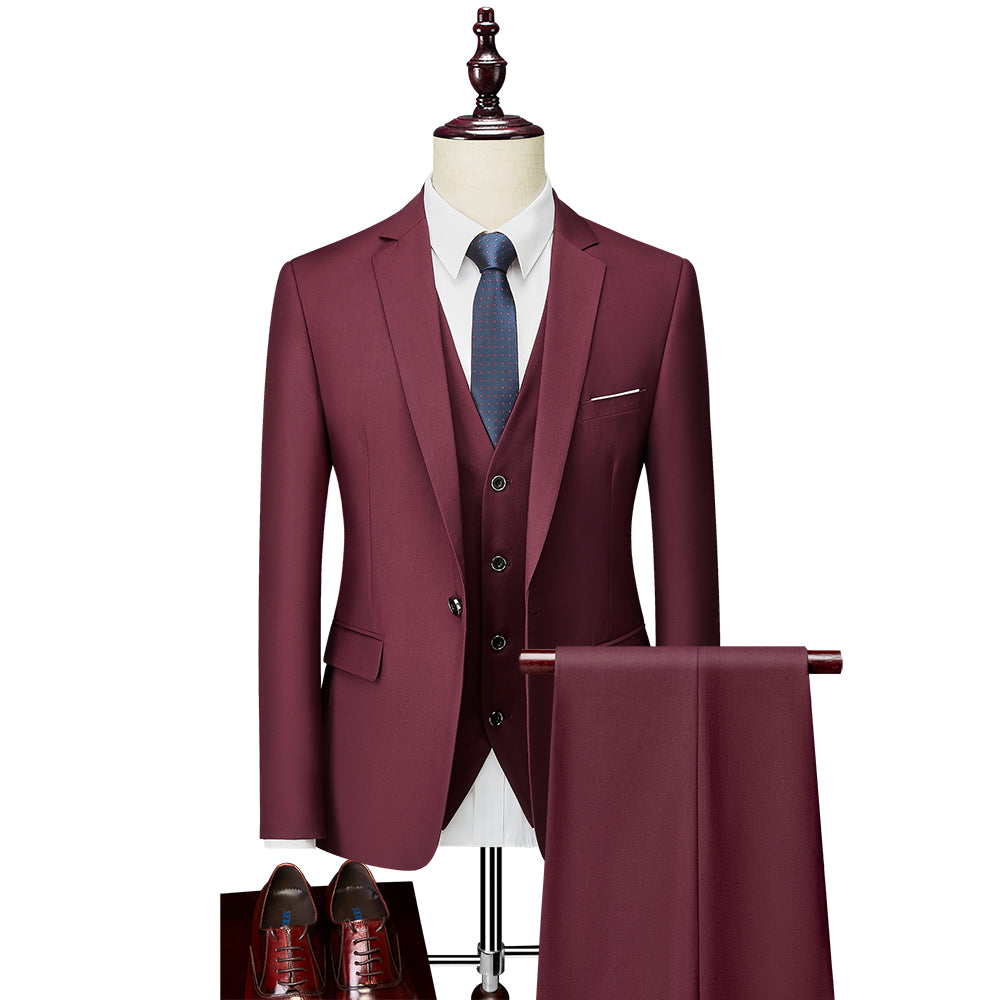 Men's Tailored Fit Single Breasted One-Button 3-Piece Wedding Suits In Burgundy White Ivory Gray And Blue-BMbridal