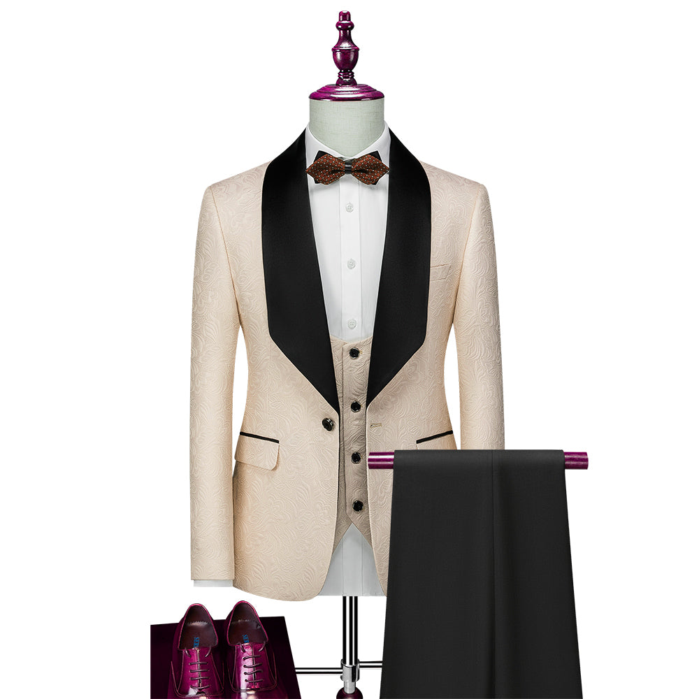 Men's Tailored Fit Single-Breasted One-Button 3-Piece Wedding Suit In Champagne Pink Red White And Black Patterns-BMbridal