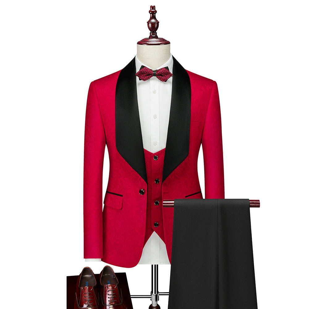 Men's Tailored Fit Single-Breasted One-Button 3-Piece Wedding Suit In Champagne Pink Red White And Black Patterns-BMbridal