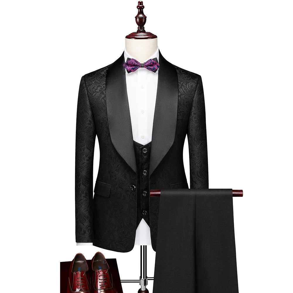 Men's Tailored Fit Single-Breasted One-Button 3-Piece Wedding Suit In Champagne Pink Red White And Black Patterns-BMbridal