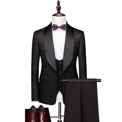 Men's Tailored Fit Single-Breasted One-Button 3-Piece Wedding Suit In Champagne Pink Red White And Black Patterns-BMbridal