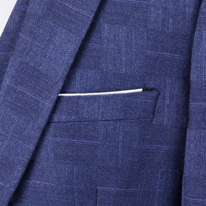 Men's Tailored Fit Single Breasted One-Button 3-Piece Plaid Wedding Suit In Blue Burgundy Black-BMbridal