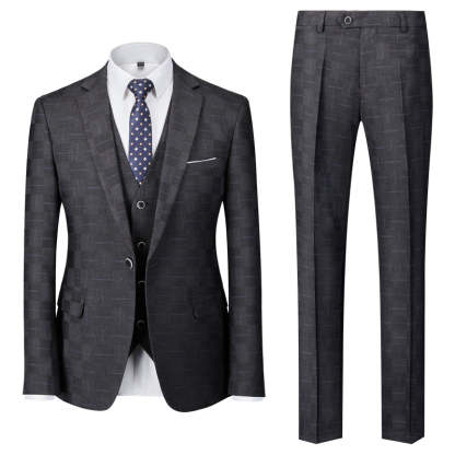 Men's Tailored Fit Single Breasted One-Button 3-Piece Plaid Wedding Suit In Blue Burgundy Black-BMbridal