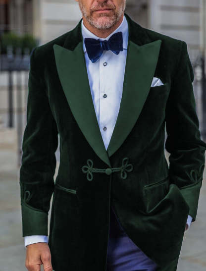 Men's Tailored Fit Single Breasted One-Button Velvet Formal Jacket In Green Red Blue Pink And Purple-BMbridal