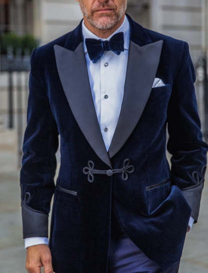 Men's Tailored Fit Single Breasted One-Button Velvet Formal Jacket In Green Red Blue Pink And Purple-BMbridal