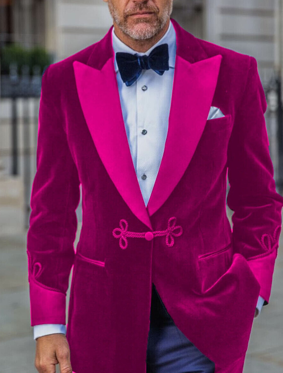Men's Tailored Fit Single Breasted One-Button Velvet Formal Jacket In Green Red Blue Pink And Purple-BMbridal