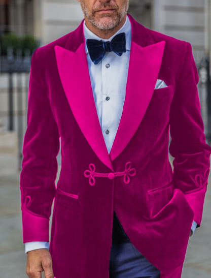 Men's Tailored Fit Single Breasted One-Button Velvet Formal Jacket In Green Red Blue Pink And Purple-BMbridal