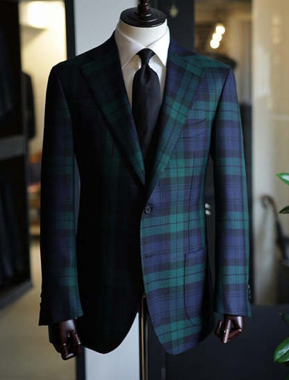 Men's Green Plaid Casual Jacket With Tailored Fit And Single Button-BMbridal