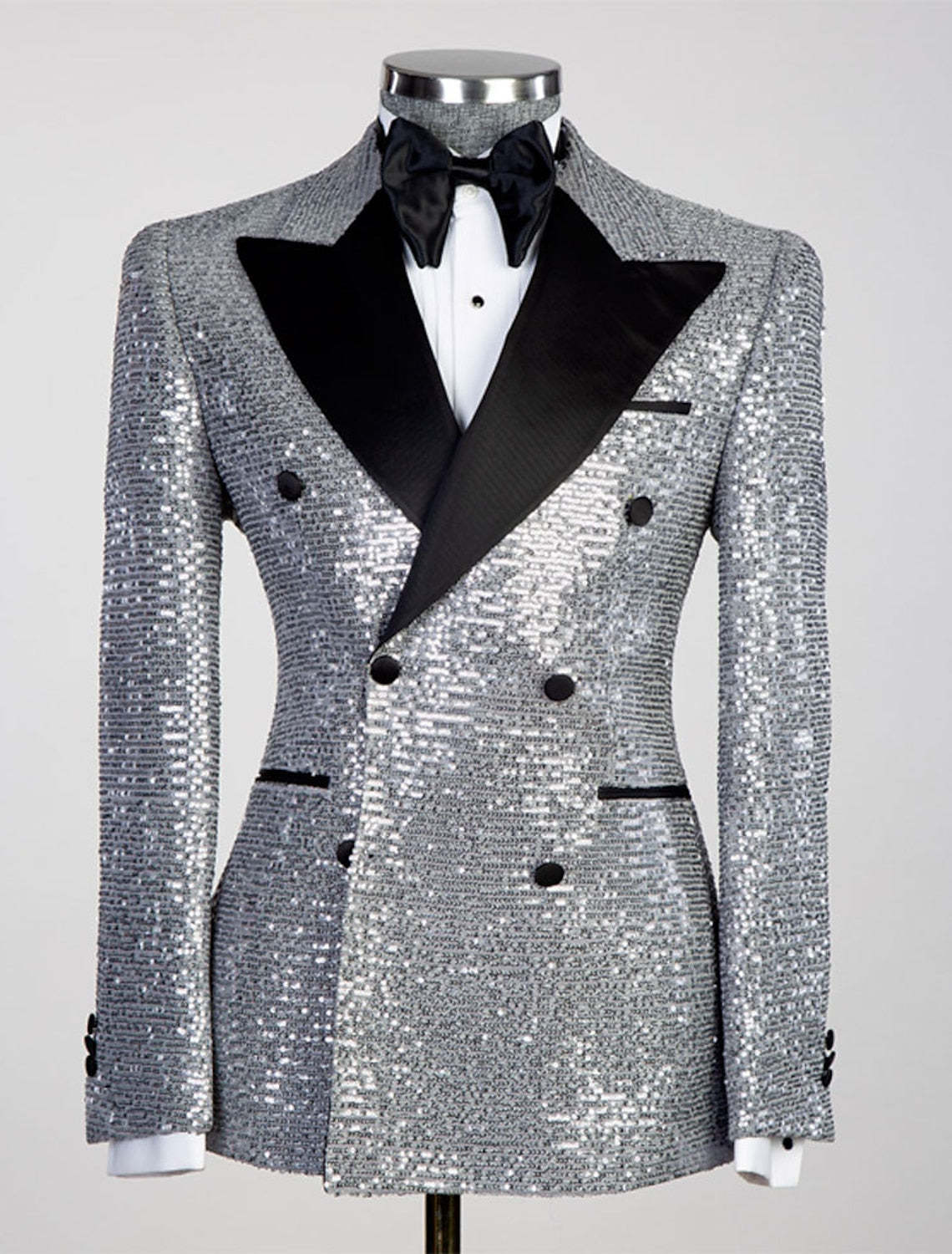 Men's Tailored Fit Double Breasted Six-Button Sequins Party Jacket In Gold Pink Orange Silver And Black-BMbridal
