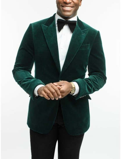 Men's Green Velvet Single-Button Tailored Fit Formal Jacket-BMbridal