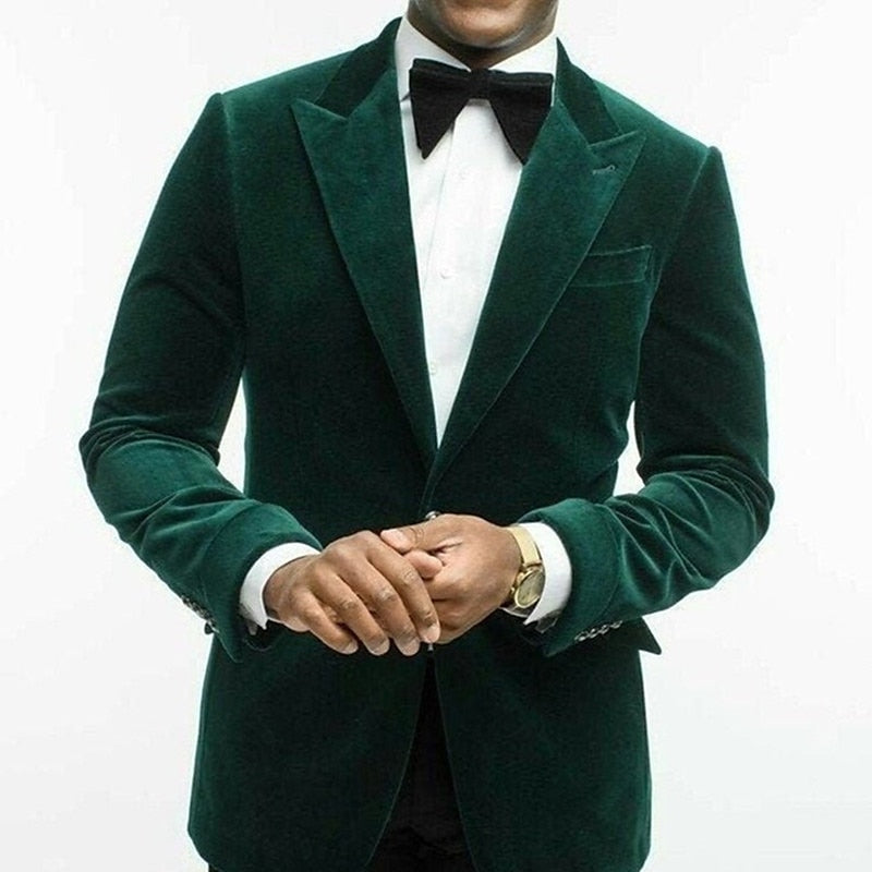 Men's Green Velvet Single-Button Tailored Fit Formal Jacket-BMbridal