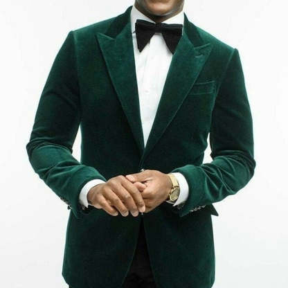 Men's Green Velvet Single-Button Tailored Fit Formal Jacket-BMbridal