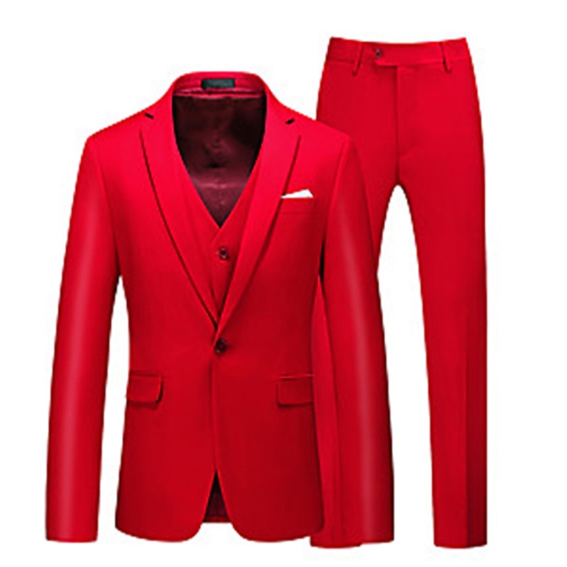 Men's Tailored Fit One-Button Party Suits In Solid Pink Red Blue And Yellow-BMbridal