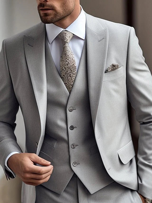 Three Piece Single Breasted Two Button Wedding Suit For Men Tailored Fit