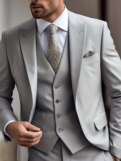 Three Piece Single Breasted Two Button Wedding Suit For Men Tailored Fit