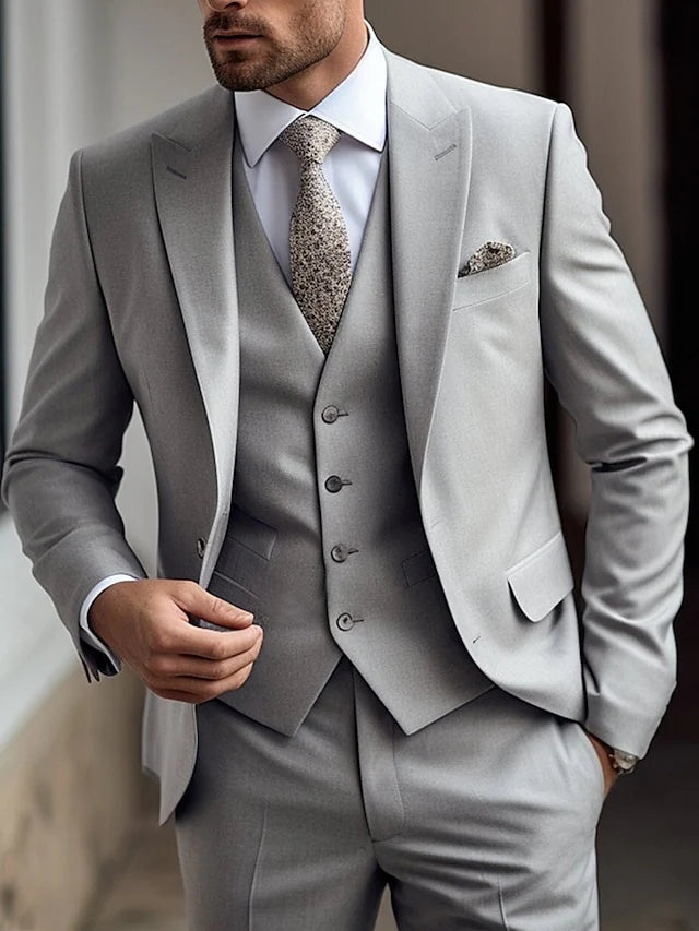 Three Piece Single Breasted Two Button Wedding Suit For Men Tailored Fit