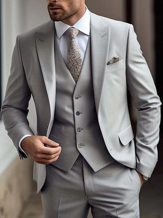 Three Piece Single Breasted Two Button Wedding Suit For Men Tailored Fit