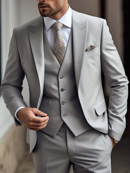 Three Piece Single Breasted Two Button Wedding Suit For Men Tailored Fit