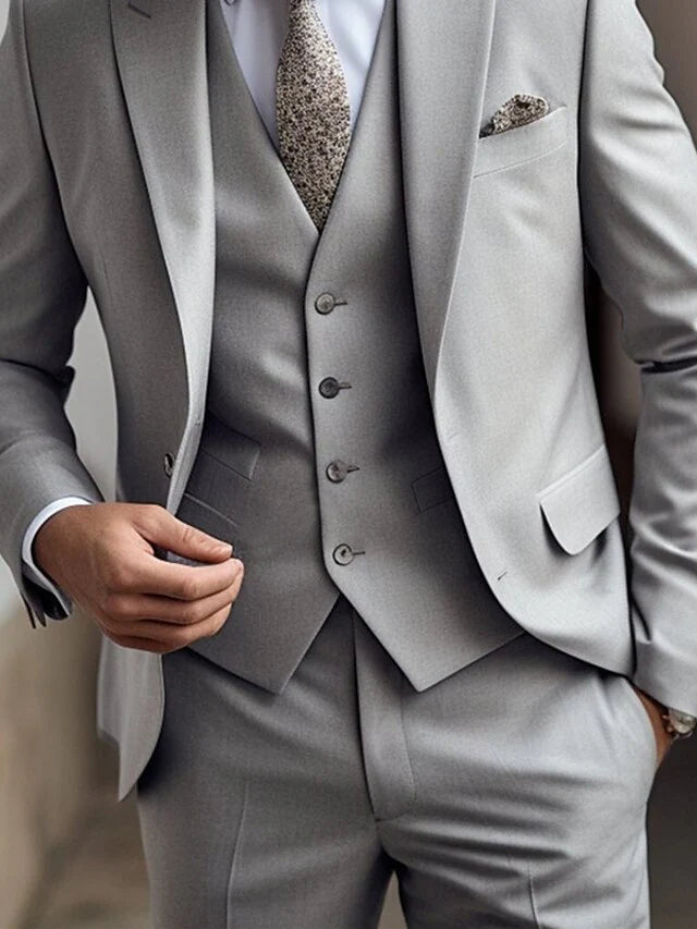 Three Piece Single Breasted Two Button Wedding Suit For Men Tailored Fit