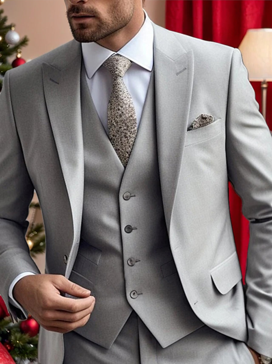 Three Piece Single Breasted Two Button Wedding Suit For Men Tailored Fit