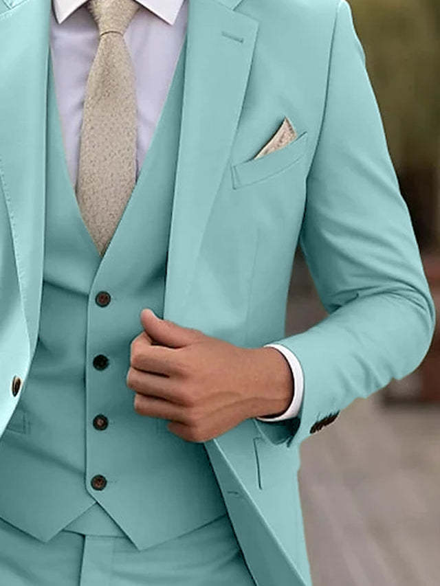 Three-Piece Single-Breasted Tailored Fit Wedding Suit For Men With Two Buttons-BMbridal
