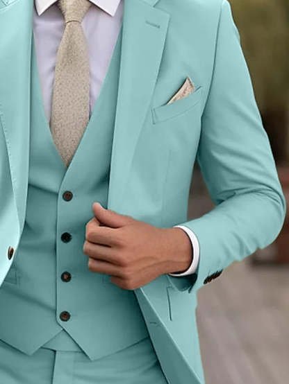 Three-Piece Single-Breasted Tailored Fit Wedding Suit For Men With Two Buttons-BMbridal
