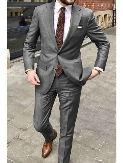 Two-Button Single Breasted Tailored Fit Wedding Suit For Men-BMbridal