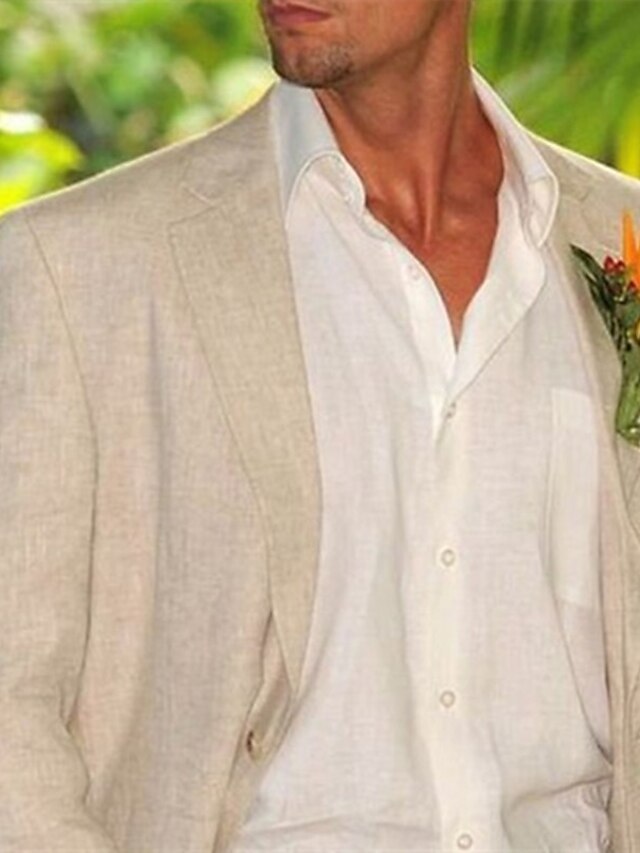 Two-Button Single-Breasted Linen Suit Set For Men Tailored Fit-BMbridal