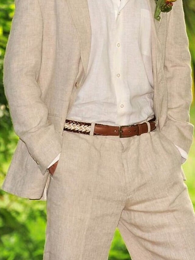 Two-Button Single-Breasted Linen Suit Set For Men Tailored Fit-BMbridal