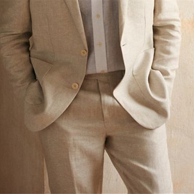 Two-Button Single-Breasted Linen Suit Set For Men Tailored Fit-BMbridal