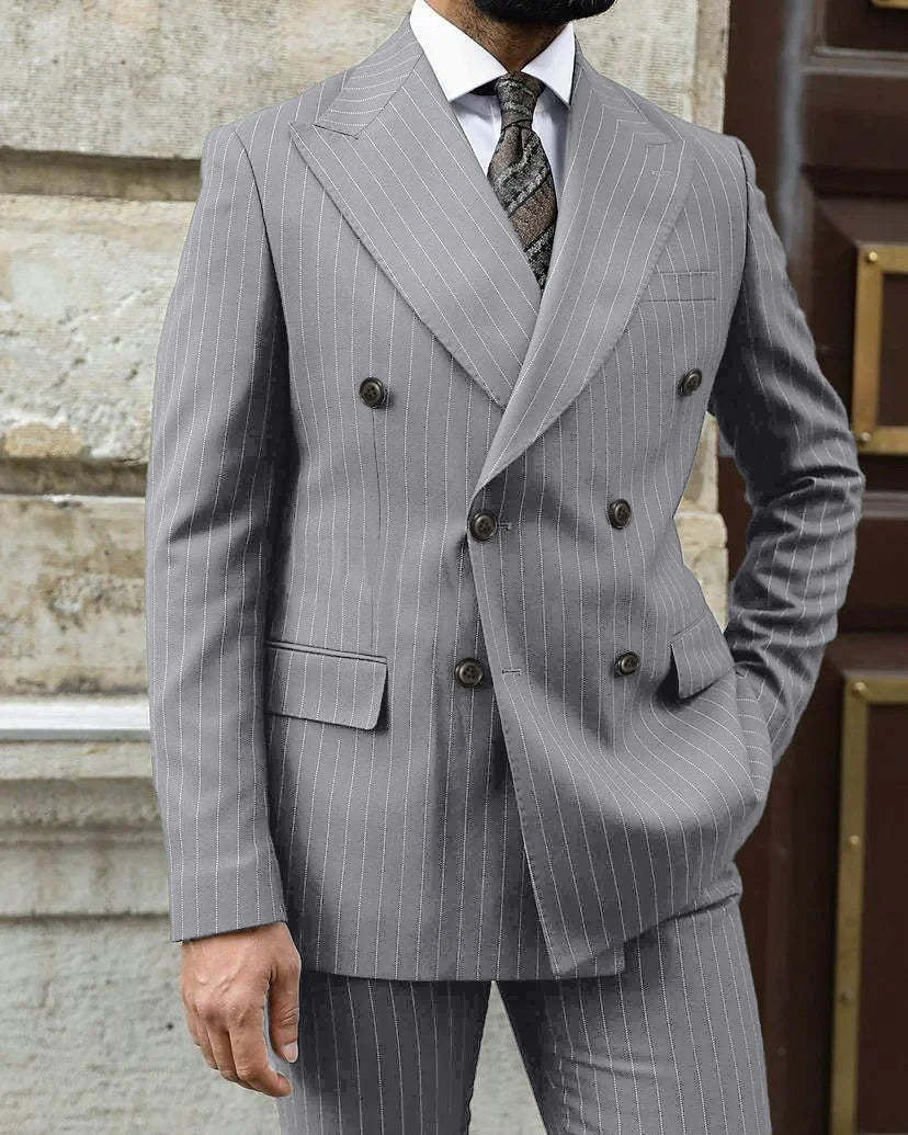 Army Green Men's Wedding Suit Set - Tailored Fit Double Breasted With Six Buttons-BMbridal